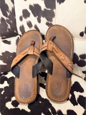 Clarks Brown Leather and Black Fabric Sandals Size 8